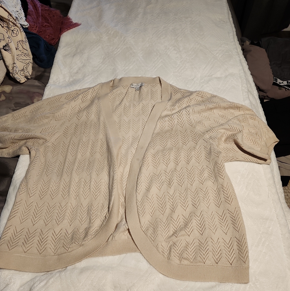 Light Beige Open-Front Knit Cardigan Sweater